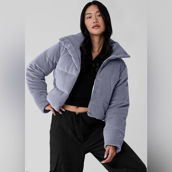 Alo Ribbed Velour Gold Rush Puffer, Fog, Medium - Picture 5 of 7